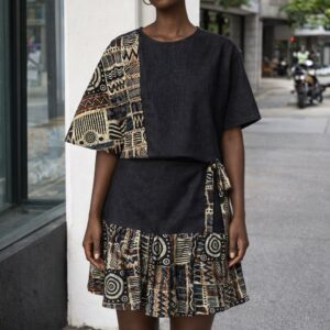 Denim Tribal Accent Wrap Skirt