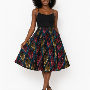 Ankara Midi Circle Skirt – Bold Wave Print
