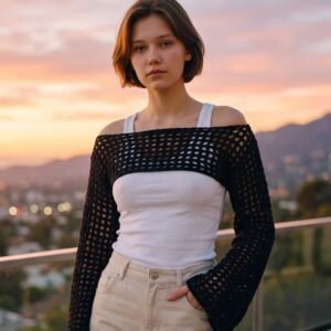 Black mesh crop top